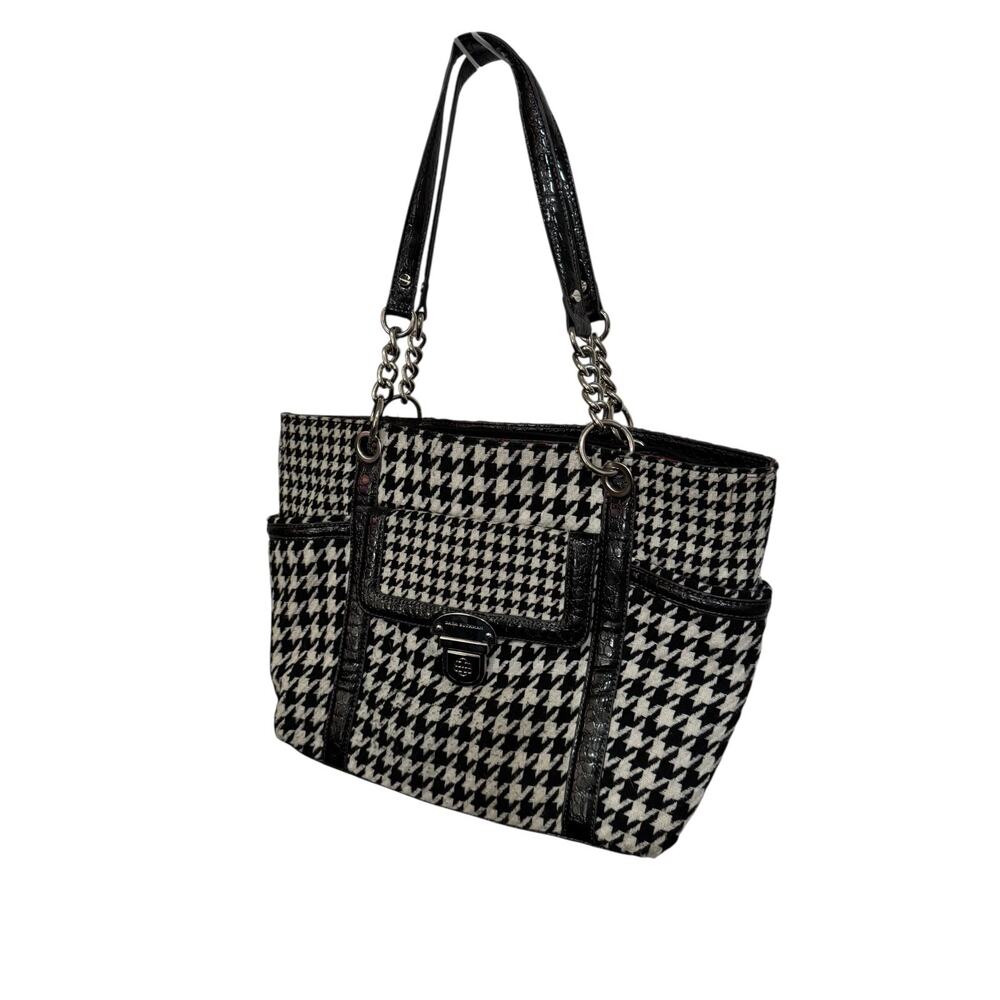 Dana Buchman Houndstooth Tote Shoulder Bag Black White Chain Straps Faux Leather